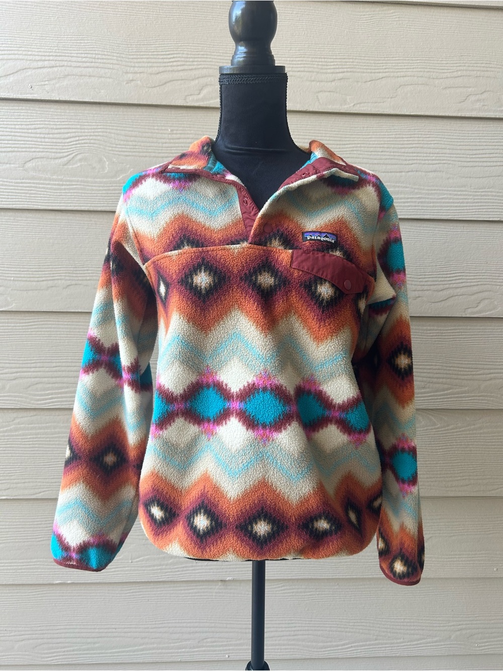 Patagonia Multi-color Geometric quarter button fleece pullover Women's Size Smal